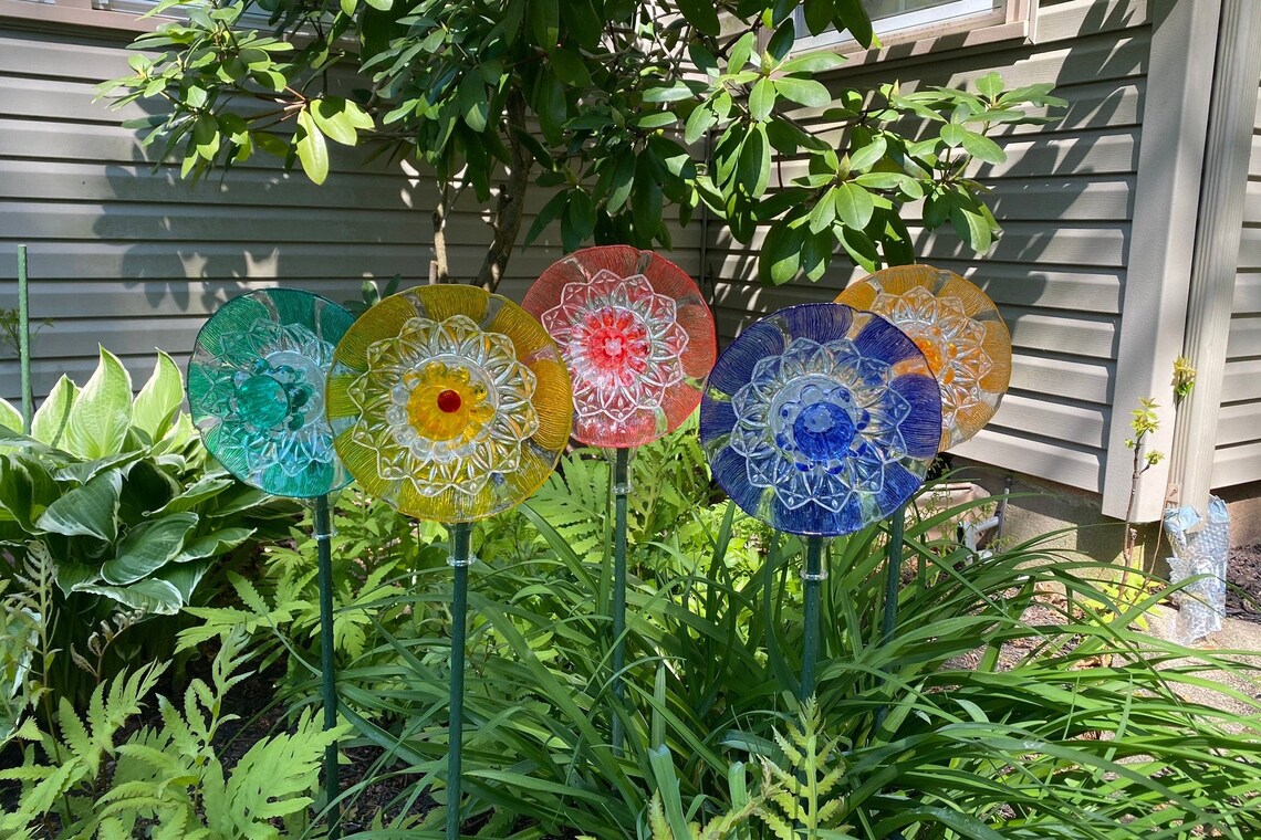 Glass Garden Flower Etsy