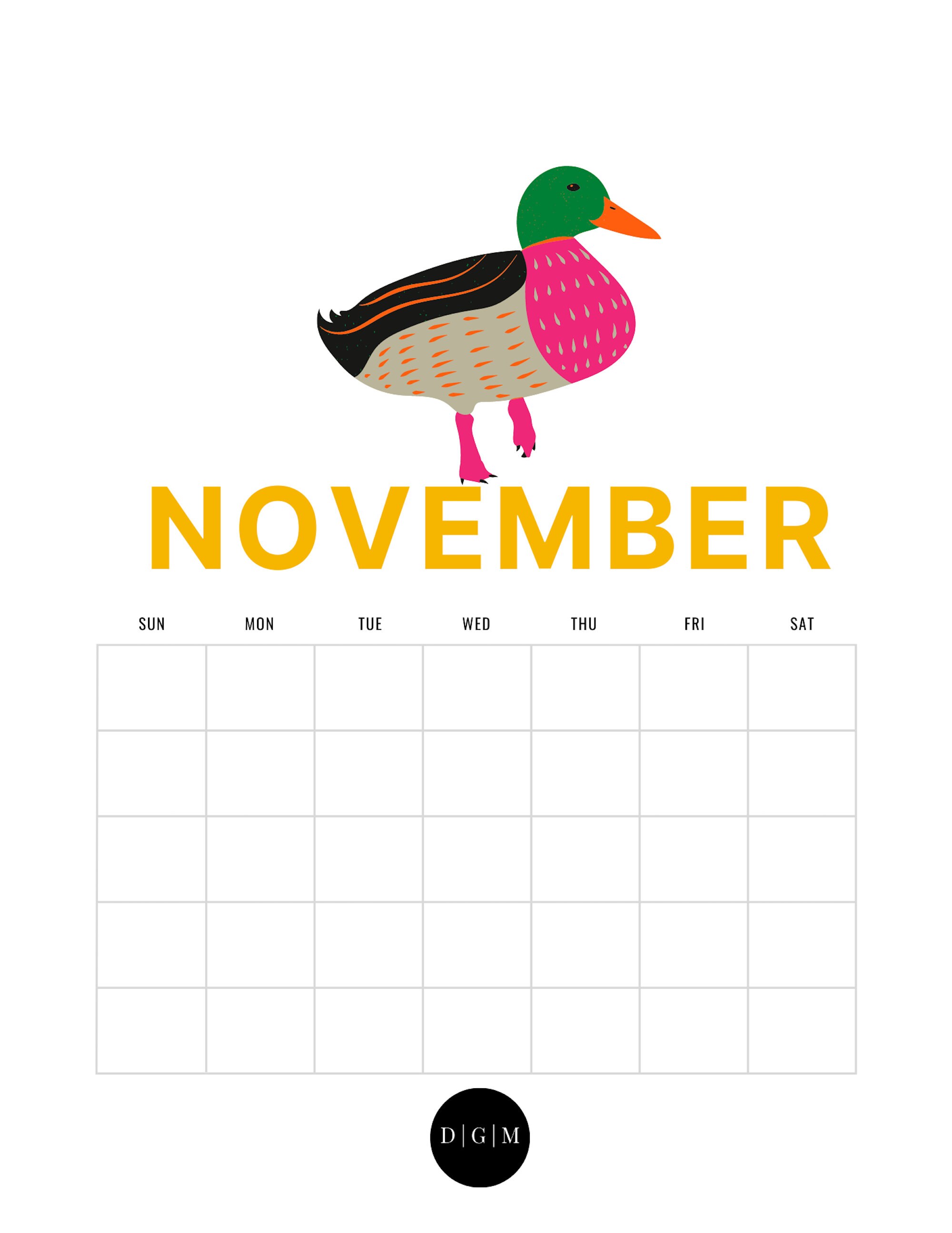 Printable Bird Calendar | 12 Page Blank Monthly Printable Calendar | 12 ...