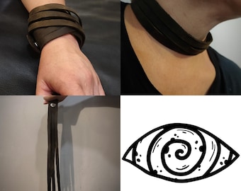 Vielseitige handgemachte Leder Peitsche, Handschellen, Leder Armband, Choker Halskette, BDSM / Kink Zubehör / olivebraun