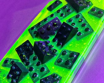 Green and black Resin Paddle with building blocks– glow in uv light, Handmade BDSM Impact Toy, Epoxy Resin Spanking Paddle, Kink Accessory