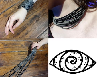 Versatile Handmade Leather Flogger, Handcuffs, leather Bracelet, Choker Necklace, BDSM / Kink Accessory / gray in 2 Styles