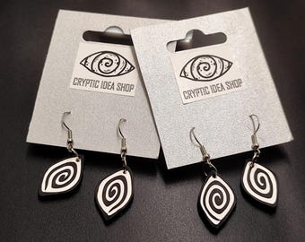 Black and White Spiral eye Drop Earrings – Magnus Archives Michael the distortion inspired Handmade Polymer Clay Jewelry