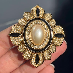 Authentische Vintage Christian Dior Oval Perle Strass Pavé Schwarz Emaille Multi-Layered Malteser Brosche Anhänger 2 in 1 Designer Signiert Luxus