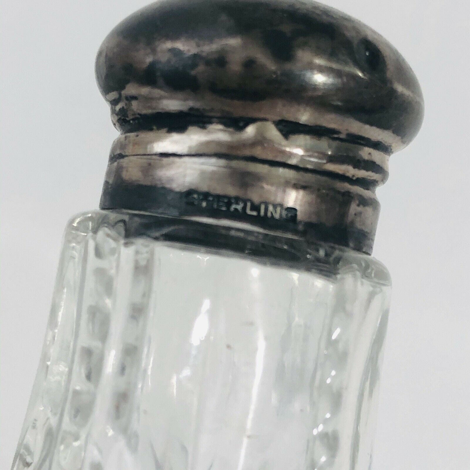 Vintage Cut Crystal Salt Pepper Shaker Sterling Silver Lid Set Etsy