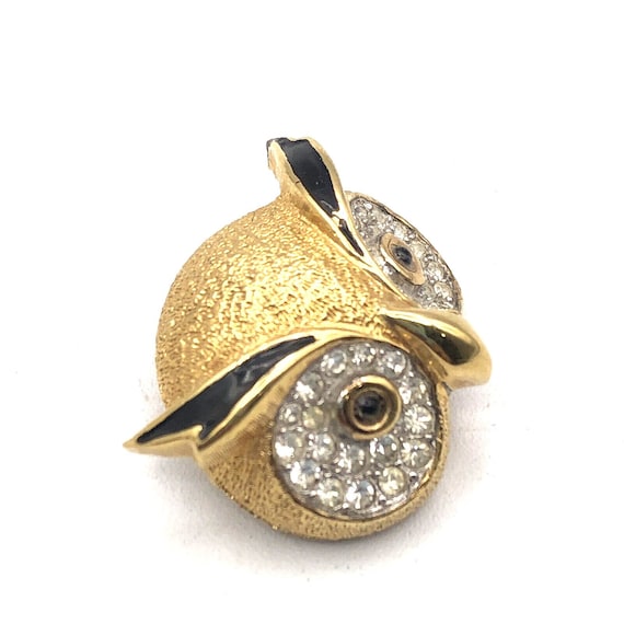 Vintage Jomaz Owl Brooch Enamel Eyes Gold Tone Br… - image 2