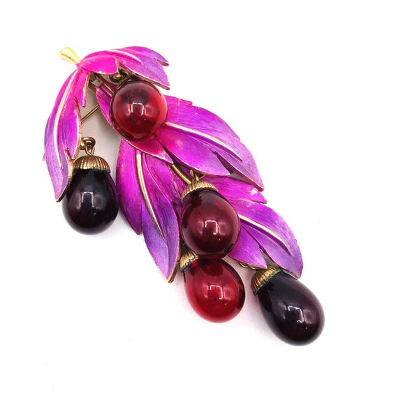 Vintage Park Lane Enamel Leaf Dangle Red Purple G… - image 4