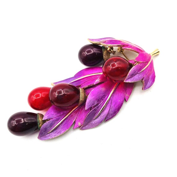 Vintage Park Lane Enamel Leaf Dangle Red Purple G… - image 6