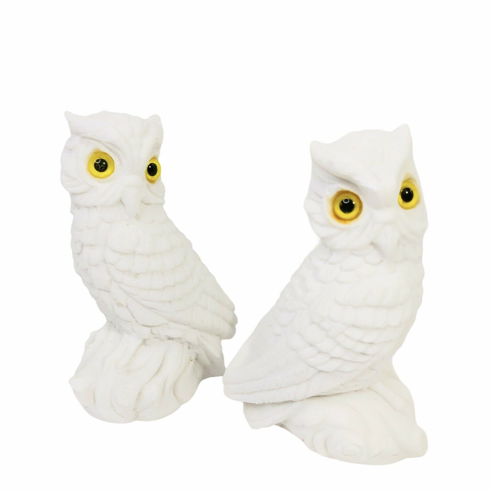Mid Century Mod White Owls Figurines Pair Hand Carved Sand Etsy UK