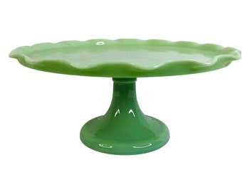Martha Stewart Green Jadeite 11” Pedestal Cake Plate/Stand Ruffled Edge