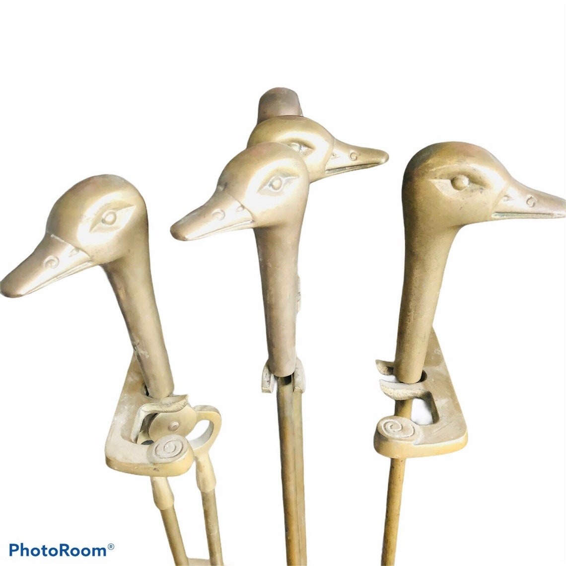 Vintage Brass Duck Head Fireplace Tool Set W/4 Tools & Stand Etsy