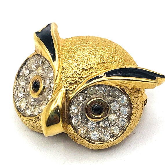 Vintage Jomaz Owl Brooch Enamel Eyes Gold Tone Br… - image 5