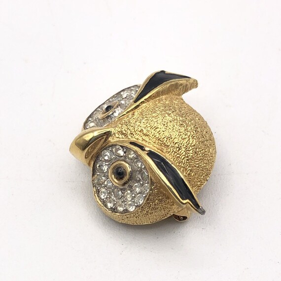 Vintage Jomaz Owl Brooch Enamel Eyes Gold Tone Br… - image 3