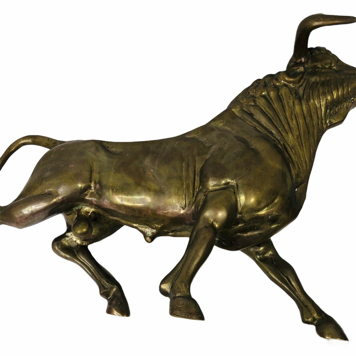 Vintage Solid Brass Charging Bull Statue Heavy Wall Street Etsy