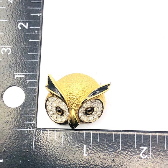 Vintage Jomaz Owl Brooch Enamel Eyes Gold Tone Br… - image 9