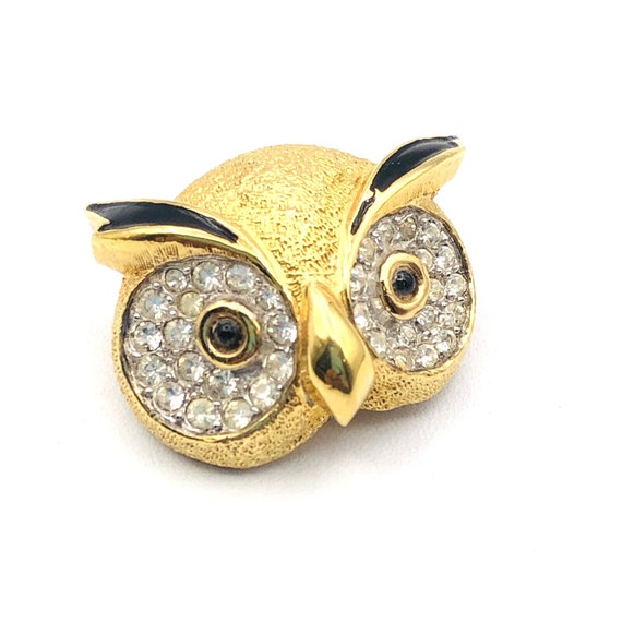 Vintage Jomaz Owl Brooch Enamel Eyes Gold Tone Br… - image 10