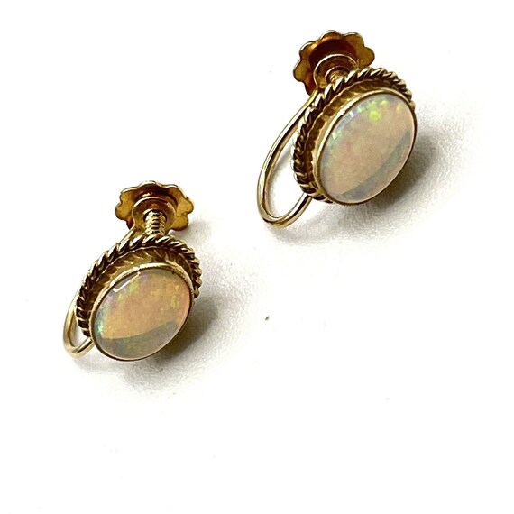 9ct Yellow Gold Fire Opal Victorian Style Screwba… - image 7