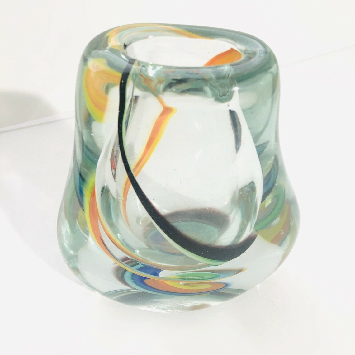 Murano Style Art Glass Vase Clear Latticino Marble Ribbon Etsy