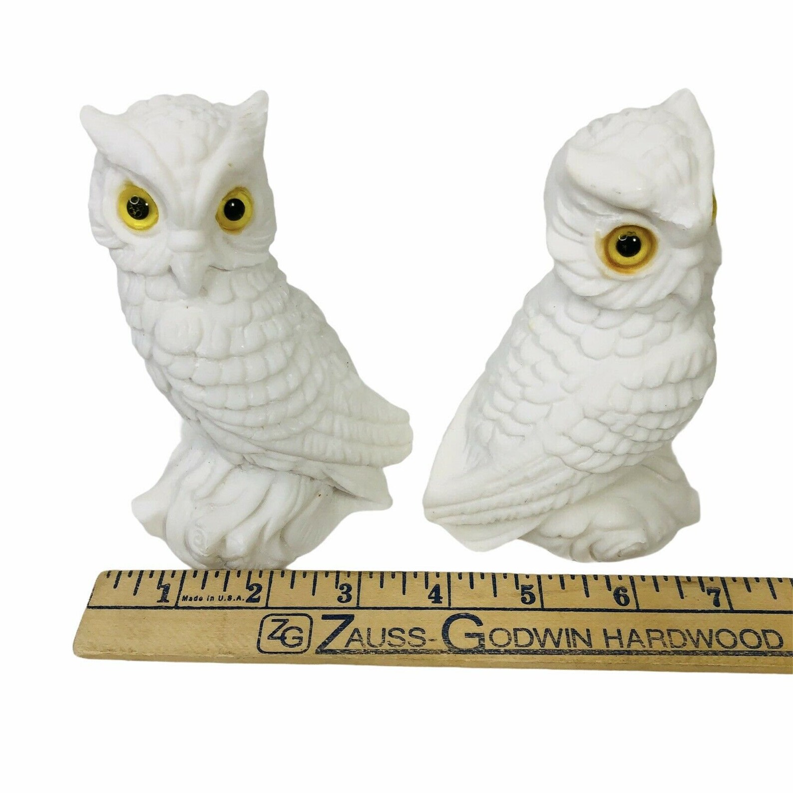 Mid Century Mod White Owls Figurines Pair Hand Carved Sand Etsy