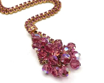 Juliana Delizza Elster Necklace Pink Cha Cha Rhinestone Crystal Cluster Necklace
