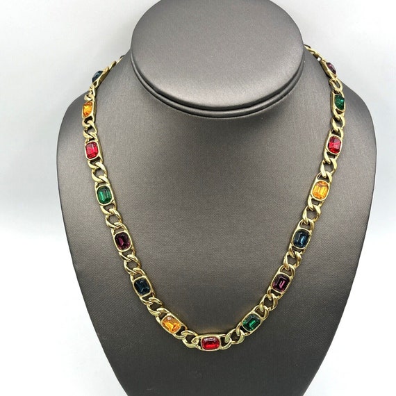 Vintage Swarovski Crystal Necklace Multi Color Squ