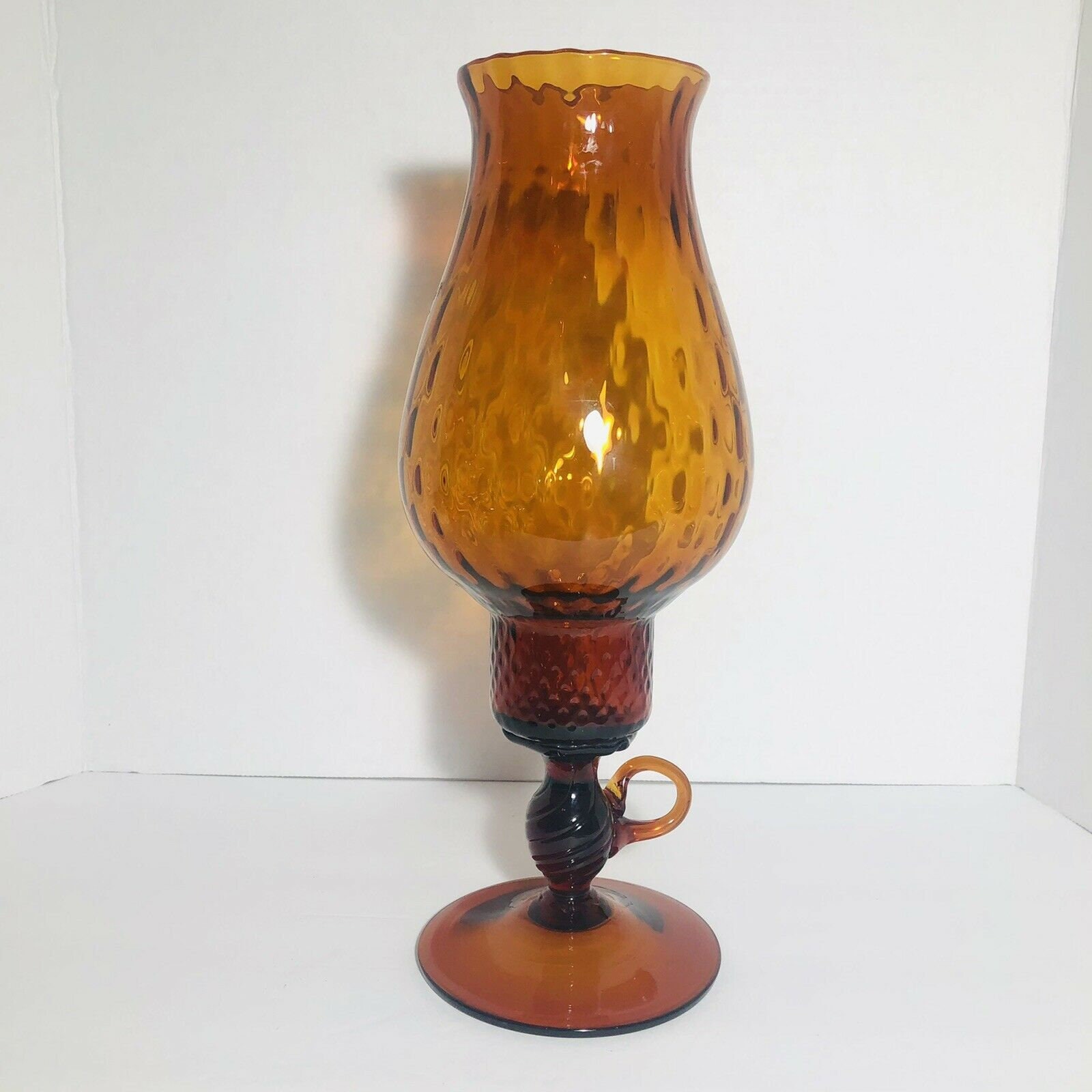 Vintage Empoli mid Century amber Art Glass Candle Holder Etsy