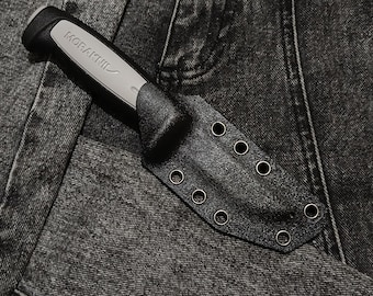 Funda Kydex para cuchillo Morakniv Robust. Color negro. Funda táctica Kydex hecha a mano. Opciones de montaje: Mini Tek Lock, Ulticlip.