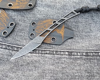 Navaja EDC Skeleton. Acero N690. Modelo VERBA de KULLTA. Navaja ligera de cuello. Hoja fija compacta. Herramienta táctica de uso diario.