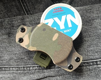 Estuche para snus Kydex Multicam. Funda Kydex. Estuche Kydex. Bolsa para tabaco. Estuche para snus. Incluye sistema de montaje: candado Mini Tek.