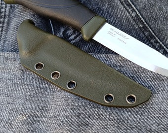 Funda compacta de Kydex para cuchillo Morakniv Companion. Color oliva. Funda táctica de Kydex hecha a mano.