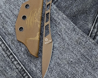 Navaja EDC Skeleton. Acero N690. Modelo VERBA de KULLTA. Navaja ligera de cuello. Hoja fija compacta. Herramienta táctica de uso diario.