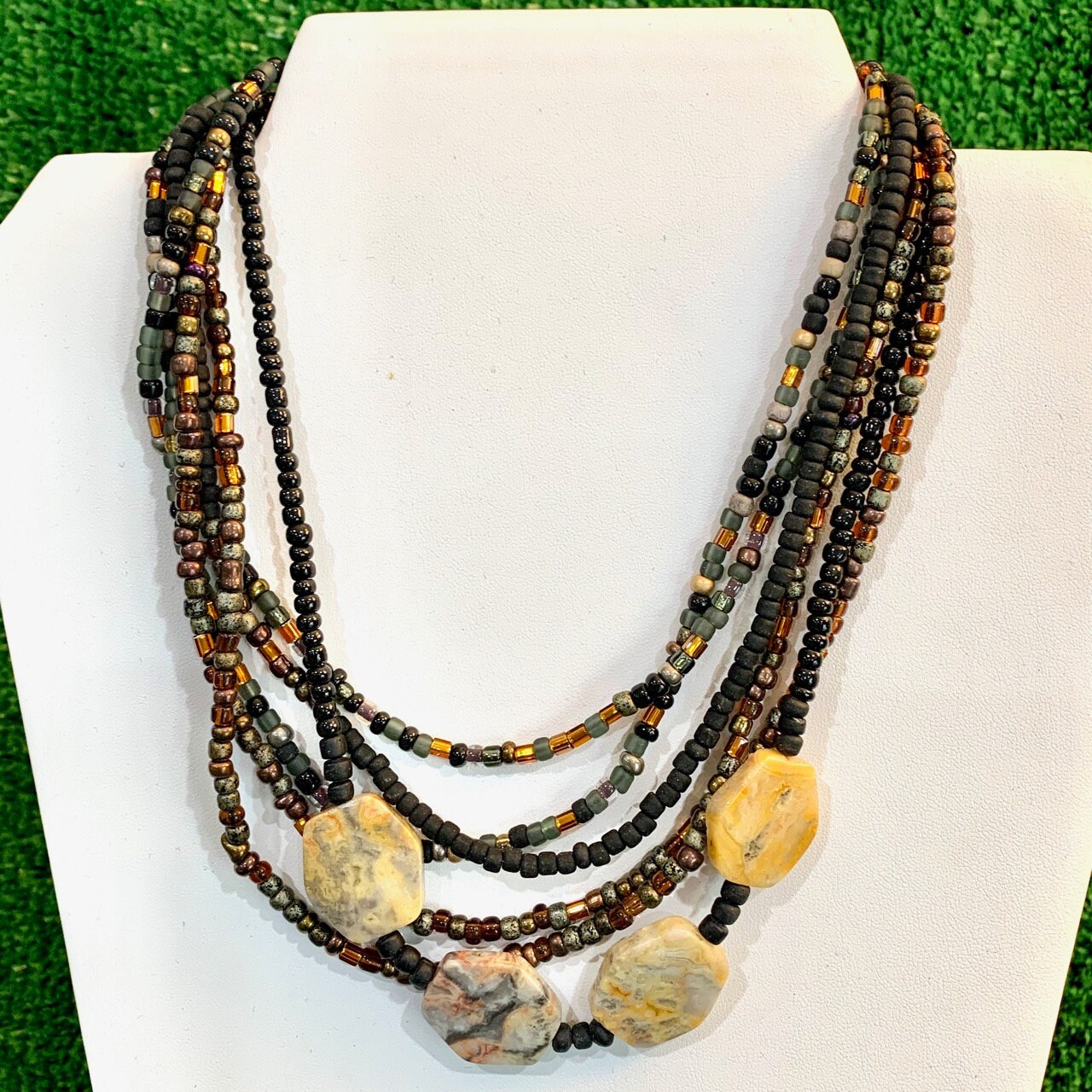 25 Matt Black Beads and Natural Stone Glass Bead STATEMENT Etsy Ireland