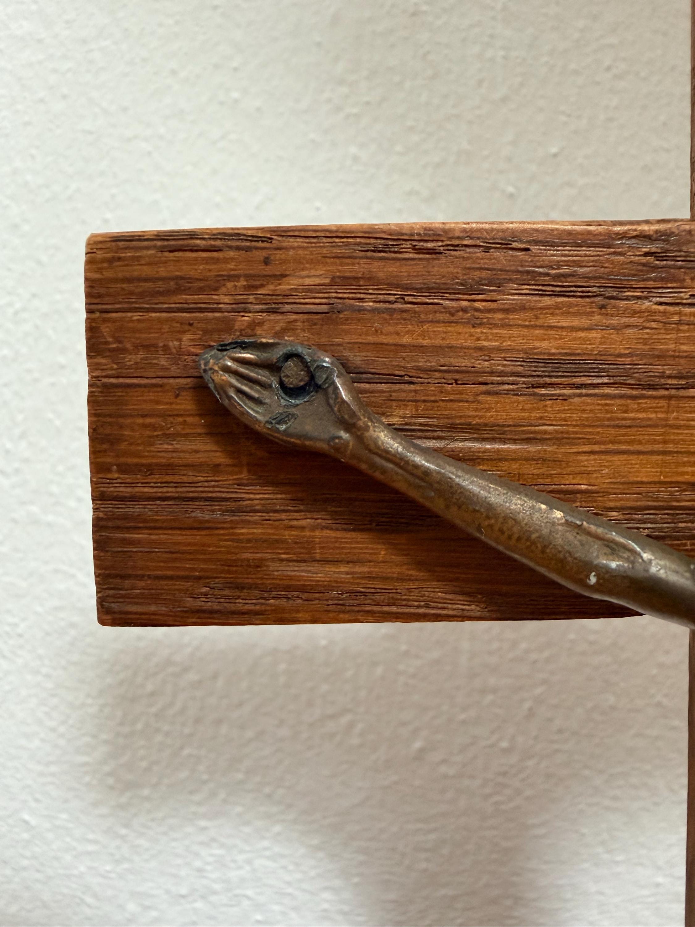 Vintage Standing Crucifix Wood & Metal Jesus Cross, INRI Alpha Omega Catholic Altar Cross, Religious image 3