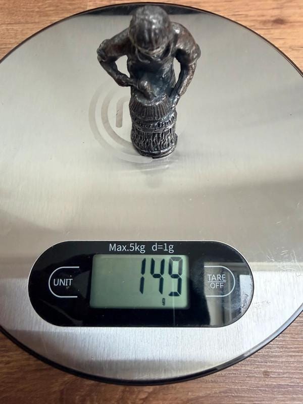 Tinnen kuiper vatenmaker beeldje vintage pewter image 5