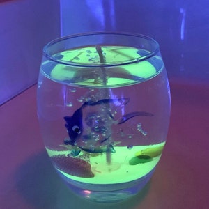 Glow in the Dark Fishbowl Candle, Glow in the Dark Candle, Bathroom Candle Decor, Summer Decor, Beach Themed Decor image 6