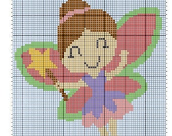 May include: Cross stitch pattern of a fairy with pink wings, a purple dress, and a yellow wand. The chart is 75 x 90 blocks. This chart is 75 x 90 blocks. I have included the counts as well as youtube tutorial links below for C2C, Right to left Alternating and block stitch (right to left only).