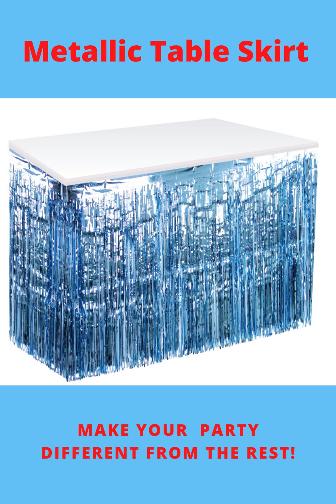 Baby Blue Metallic Table Skirt Light Blue Tinsel Table Etsy