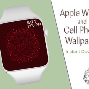 Mandala in Maroon Apple Watch / Fitbit / Cell Phone Hand-drawn Wallpaper Digital Download
