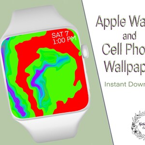 Green Red Abstract Apple Watch / Fitbit / Cell Phone Hand-drawn Wallpaper Digital Download