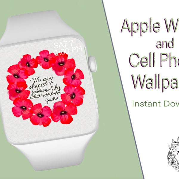 Poppy Wreath Apple Watch / Fitbit / Téléphone portable Fond d’écran dessiné à la main Téléchargement numérique