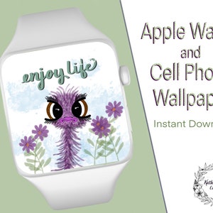 Emu Enjoy Life Apple Watch / Fitbit / Mobiele telefoon Handgetekende Wallpaper Digital Download
