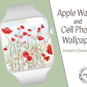 Poppy Field Apple Watch / Fitbit / Cell Phone Hand-drawn Wallpaper Digital Download