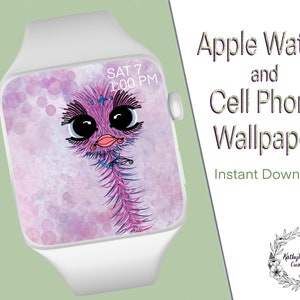 Emu Apple Watch / Fitbit / Mobiele telefoon Handgetekende Wallpaper Digital Download