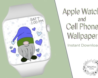 Gnome Valentines Blues Apple Watch / Fitbit / Téléphone portable Fond d’écran dessiné à la main Téléchargement numérique