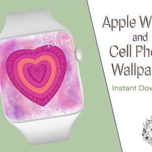 Lagen van hart Apple Watch / Fitbit / Mobiele telefoon Handgetekende Wallpaper Digital Download