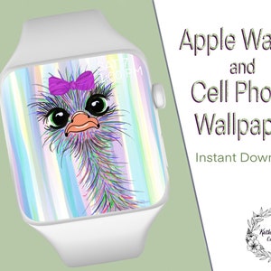 Katie de Emu Apple Watch / Fitbit / Mobiele telefoon Handgetekende Wallpaper Digital Download