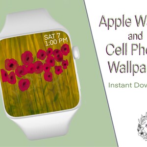 Poppy Garden Apple Watch / Fitbit / Cell Phone Hand-drawn Wallpaper Digital Download