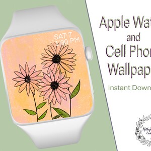 Lazy Daisy Abstract Floral Apple Watch / Fitbit / Cell Phone Hand-drawn Wallpaper Digital Download