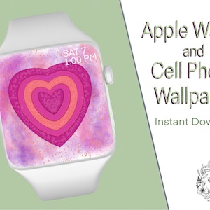 Gelaagd hart Apple Watch / Fitbit / mobiele telefoon handgetekende wallpaper digitale download