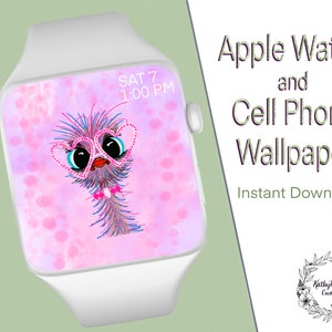 Emmie de Emu Apple Watch / Fitbit / Mobiele Telefoon Hand-drawn Wallpaper Digital Download