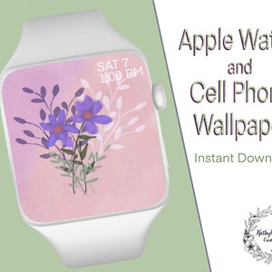Purple Flower Bunch Apple Watch / Fitbit / Cell Phone Hand-drawn Wallpaper Digital Download